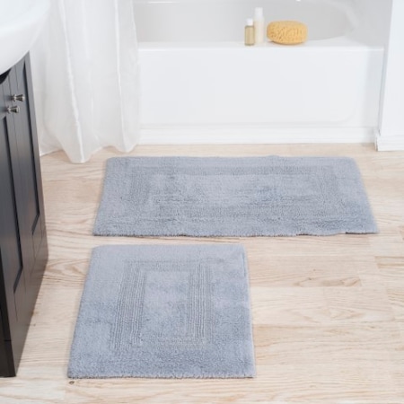 Hastings Home 2-piece 100-percent Cotton Bathmat Set, Reversible, Soft, Absorbent Bathroom Rugs, Silver 103645FSC